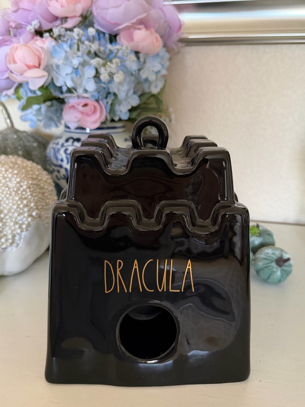 Rae Dunn “Dracula” Castle Ceramic Bird house Halloween decor - Black
